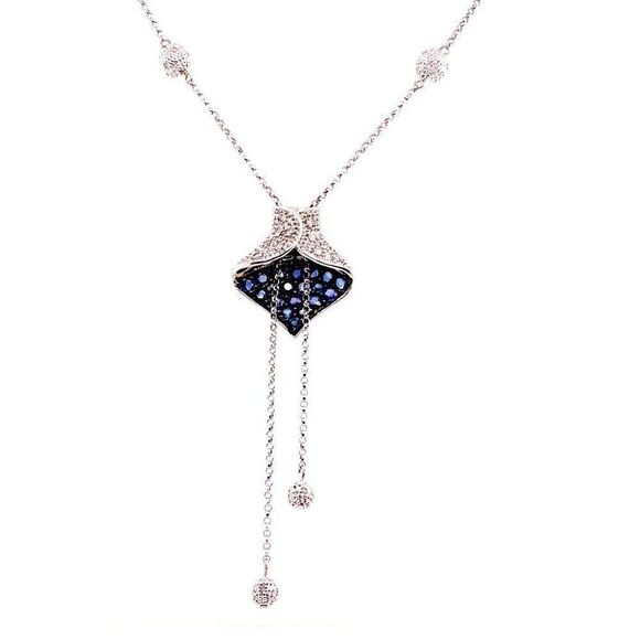 Diamond Sapphire Necklace 1.30 CTW Women Certified $3,950 822574 - Picture 2 of 10
